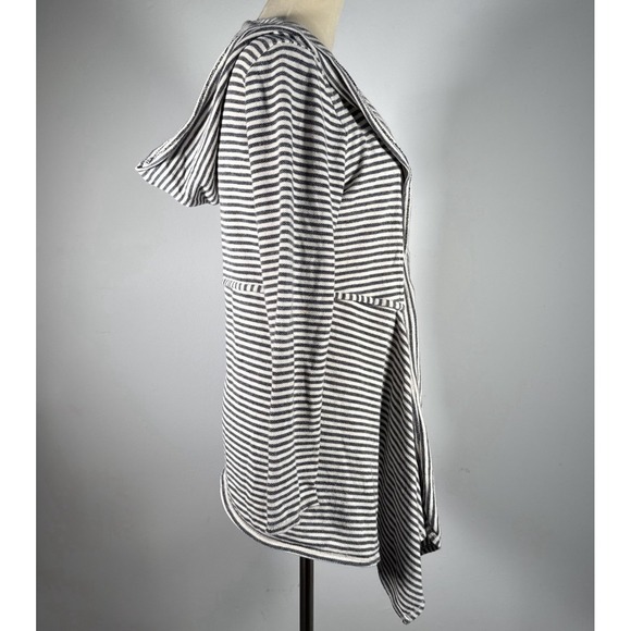 Max Studio Weekend Striped‎ Hooded Cardigan M Beachy Nautical Coastal Boho Wrap - Picture 4 of 7